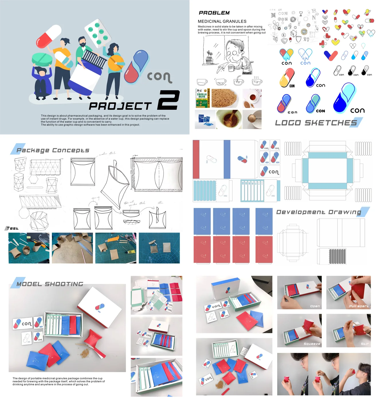 CON portable medicine packaging design exercise process board